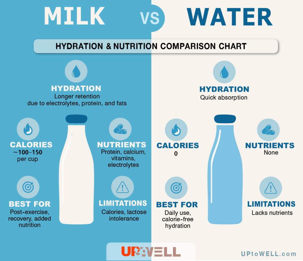 Milk vs Water Hydration and Nutrients Comparison Chart